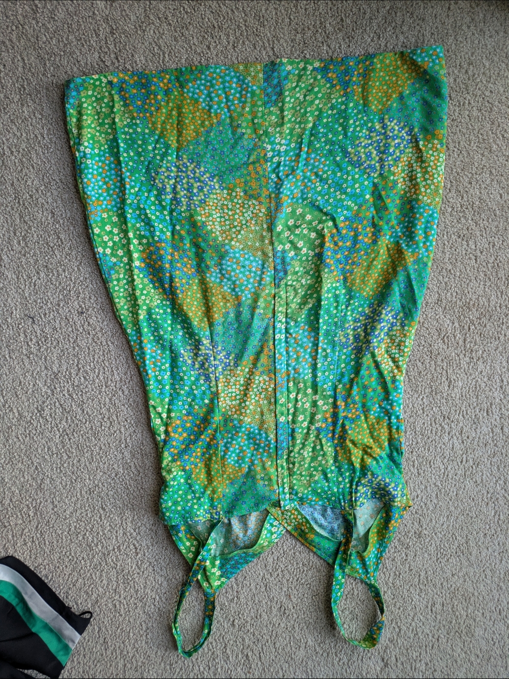 Aqua Blues Spring Summer Vintage Green Floral Mini Sundress - Picture 6 of 9